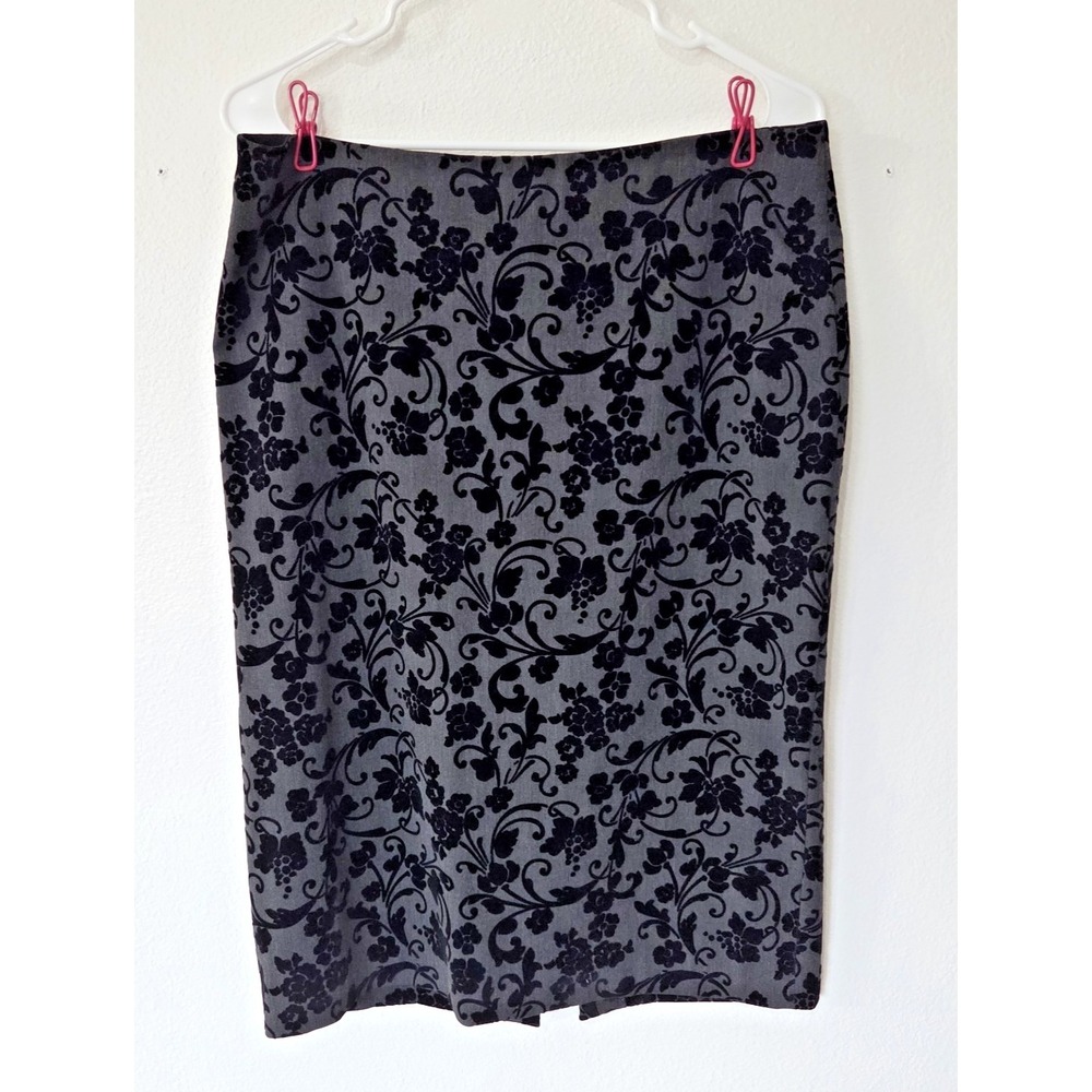Equestrian Designs Womens Skirt Large Black Floral Burnout‎ Velvet Pencil Knee